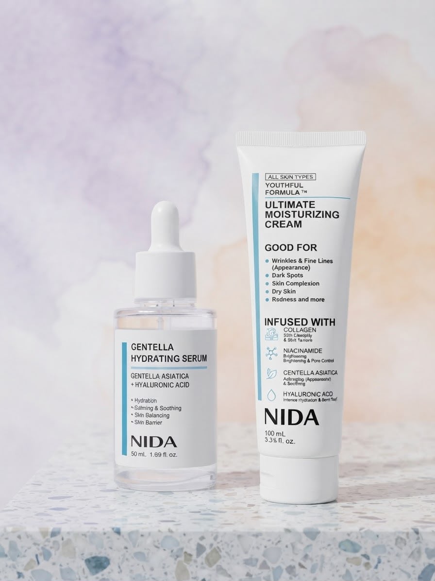 Sérum NIDA Centella Hydrating y crema NIDA Youthful Formula